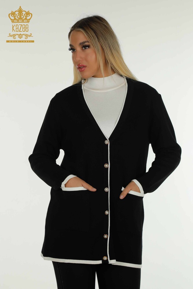 All'ingrosso Cardigan da donna - abbottonato - tasca - nero - 30148 | KAZEE - 1