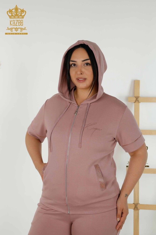 Set di tute da donna all'ingrosso rosa secca con cappuccio - 20392 | KAZEE - 2