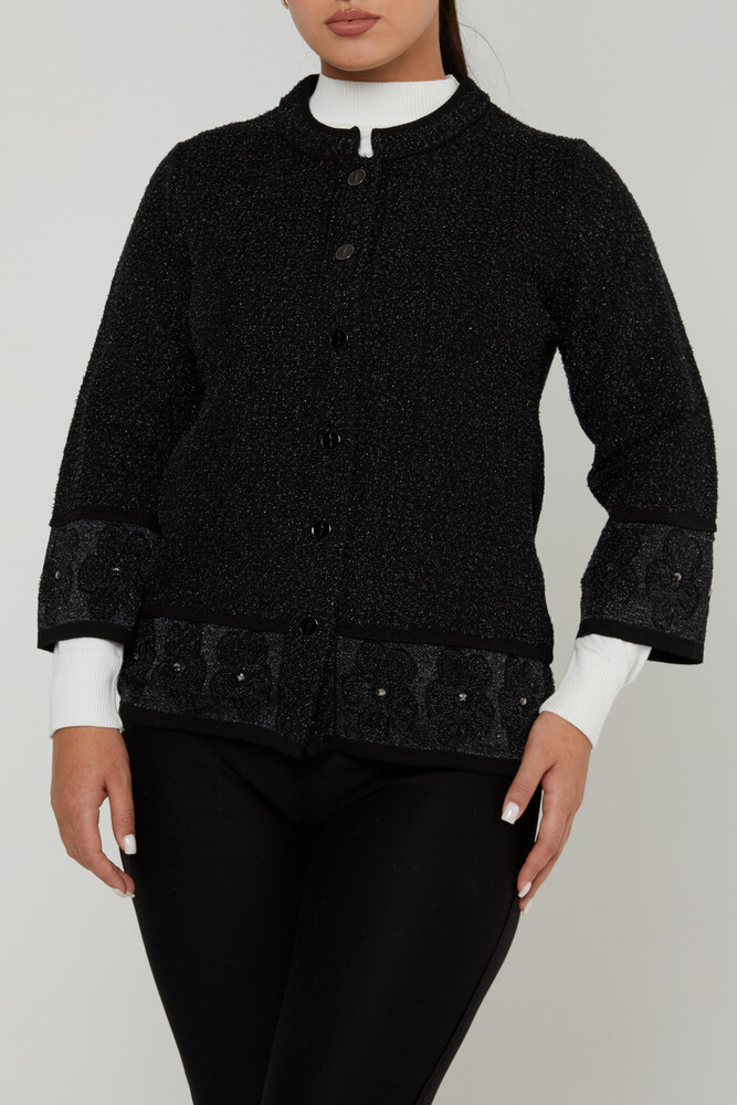 Angora-Cardigan mit Blumendetail und Tasche Schwarz – 31179 | KAZEE (3er-Set L-XL-2XL) - 2