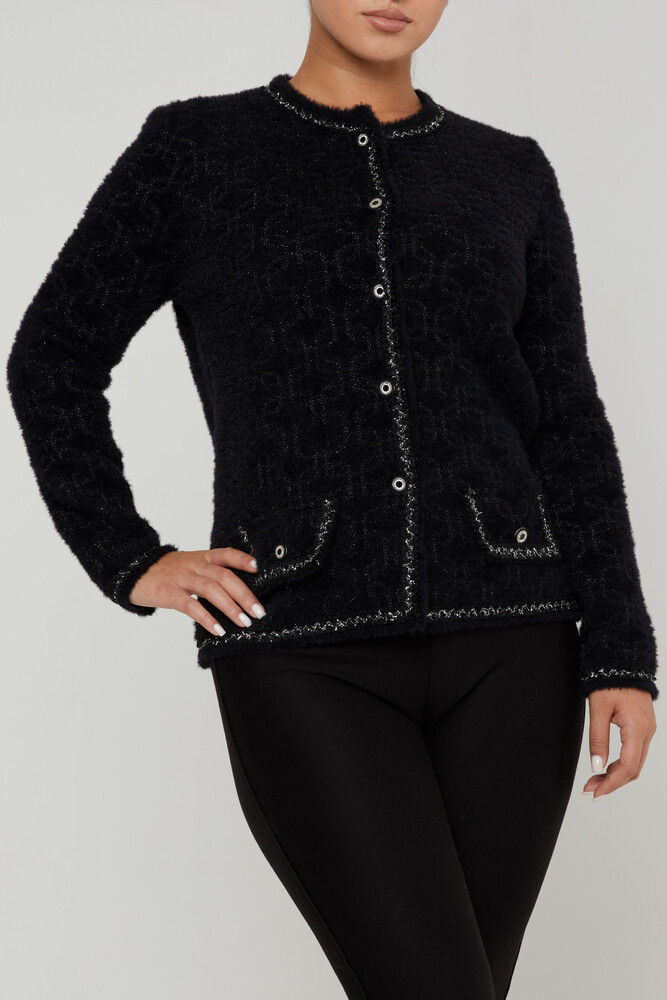 Angora-Cardigan mit Knopf und detaillierter Tasche, Schwarz – 30920 | KAZEE (4er-Set M-L-XL-2XL) - 2