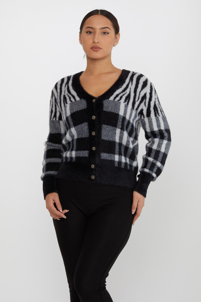 Angora Cardigan Buttoned Black-Ecru - 30586 | KAZEE (Set of 3 S-M-L) - 1