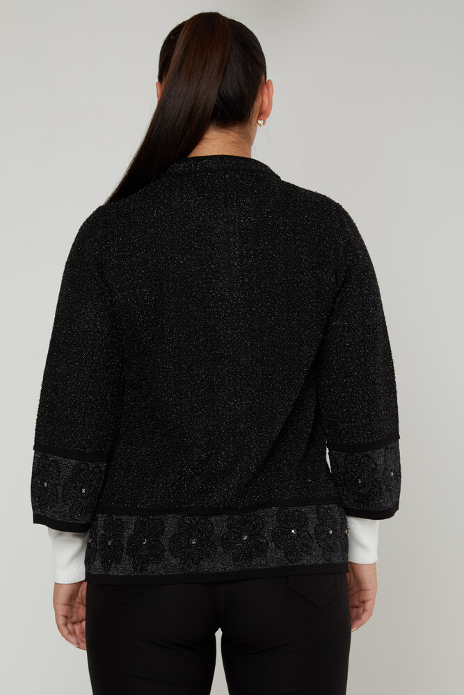 Cardigan Angora avec Détail Fleur et Poche Noir - 31179 | KAZEE (Lot de 3 L-XL-2XL) - 4