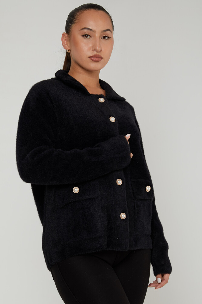 Cardigan Angora avec Poche Bouton Perlée Noir - 30756 | KAZEE (Lot de 3 M-L-XL) - 2