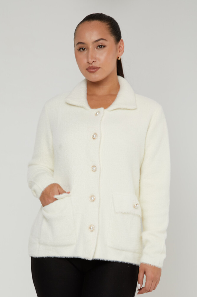 Angora-Cardigan mit Perlenknöpfen und Taschen Ecru – 30756 | KAZEE (3er-Set M-L-XL) - 1