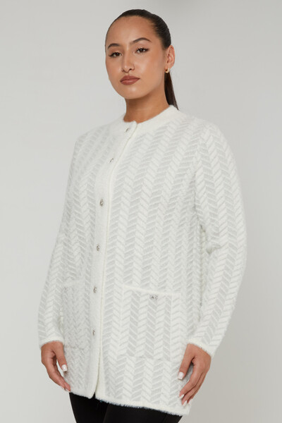 Cardigan Angora Poche Détaillée Boutonné Ecru - 30816 | KAZEE (Lot de 4 L-XL-2XL-3XL) - 1