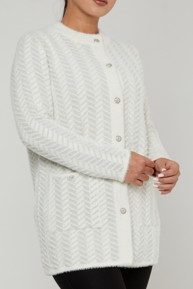 Cardigan Angora Poche Détaillée Boutonné Ecru - 30816 | KAZEE (Lot de 4 L-XL-2XL-3XL) - 2