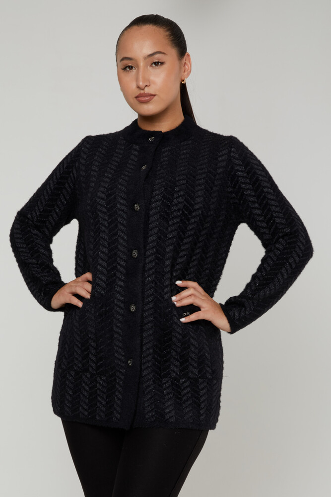 Angora Cardigan Poche Détaillée Boutonnée Noir - 30816 | KAZEE (Lot de 4 L-XL-2XL-3XL) - 1