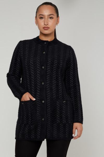 Angora Cardigan Poche Détaillée Boutonnée Noir - 30816 | KAZEE (Lot de 4 L-XL-2XL-3XL) - 2