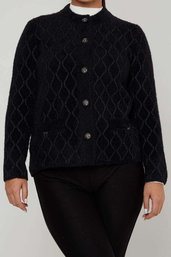 Angora-Cardigan mit glitzernden Knöpfen, Schwarz – 30817 | KAZEE (4er-Set M-L-XL-2XL) - 2