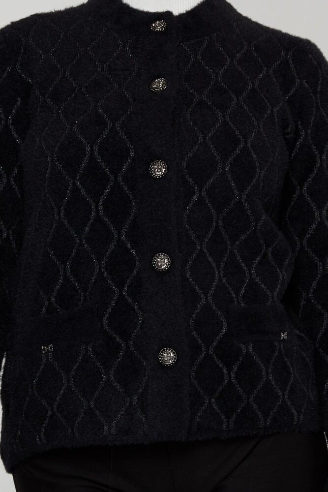 Angora-Cardigan mit glitzernden Knöpfen, Schwarz – 30817 | KAZEE (4er-Set M-L-XL-2XL) - 3