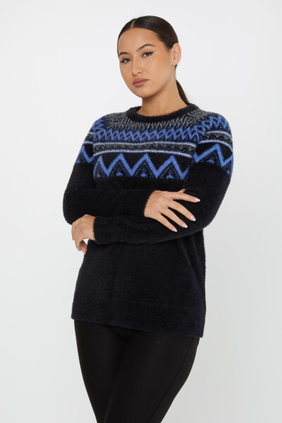 Angora Sweater Patterned Black-Sax - 30682 | KAZEE (Set of 3 S-M-L) 