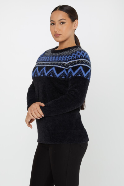 Angora Sweater Patterned Black-Sax - 30682 | KAZEE (Set of 3 S-M-L) - 2