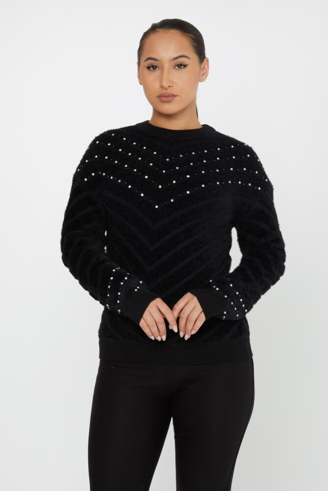 Sweter Angora, haftowany koralikami, z długim rękawem, czarny - 30189 | KAZEE (zestaw 3 sztuk S-M-L) - 1