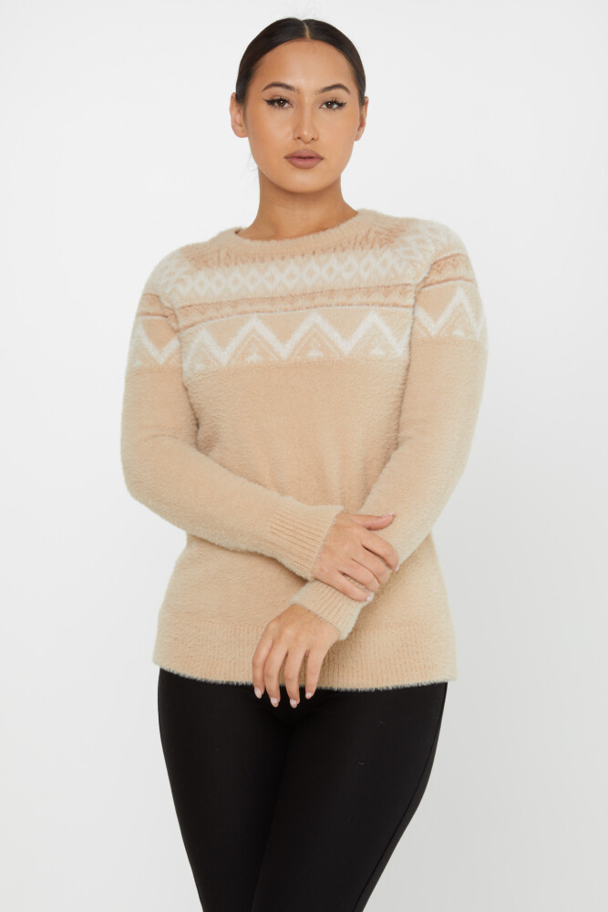 Sweter Angora Wzorzysty Długi Rękaw Beżowy - 30682 | KAZEE (zestaw 3 sztuk S-M-L) - 1