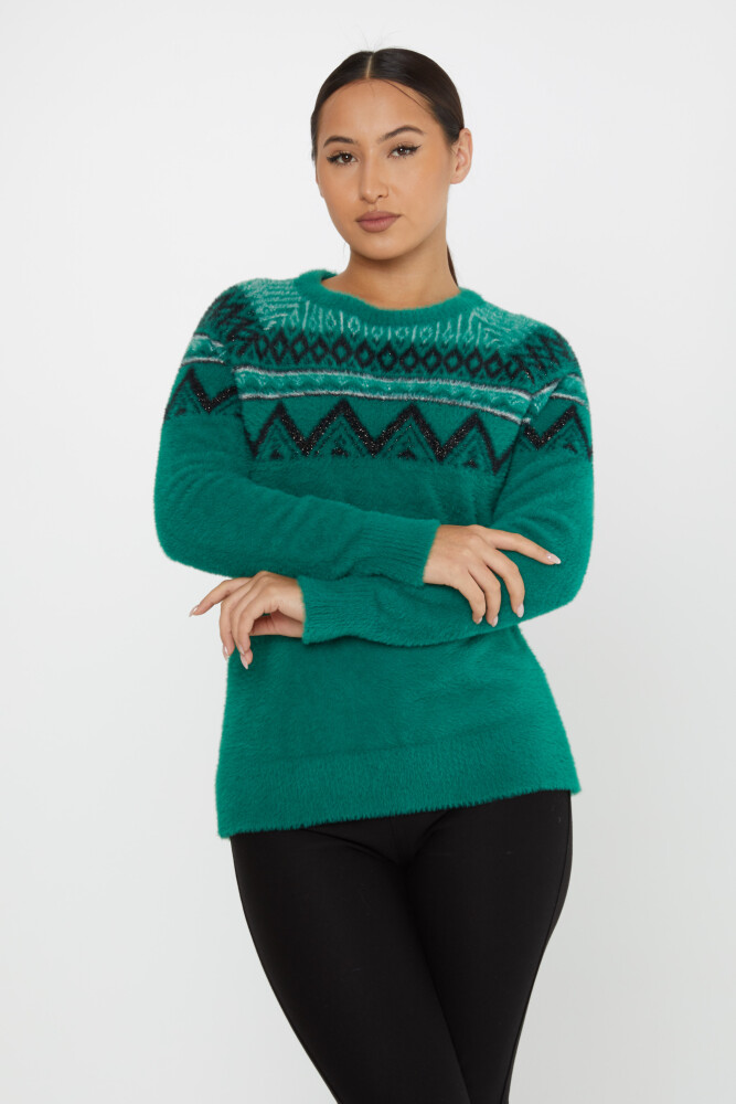 Sweter Angora Wzorzysty Długi Rękaw Zielony - 30682 | KAZEE (zestaw 3 sztuk S-M-L) - 1