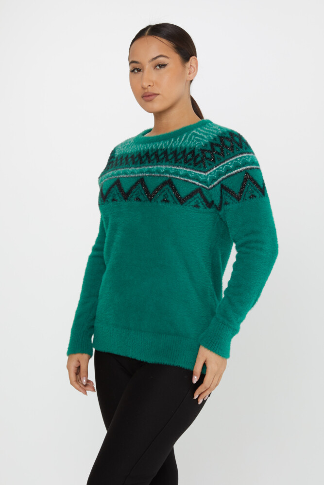 Sweter Angora Wzorzysty Długi Rękaw Zielony - 30682 | KAZEE (zestaw 3 sztuk S-M-L) - 2