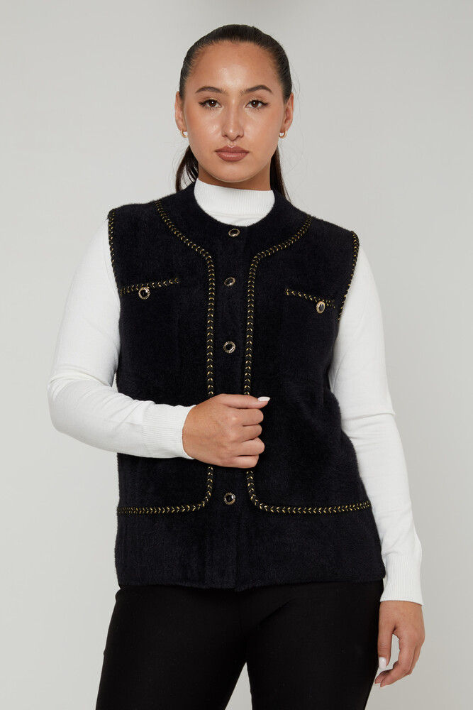 Angora Tricotaj Vest Button Buzunar Detaliat Negru - 30755 | KAZEE (Set de 4 M-L-XL-2XL) - 1