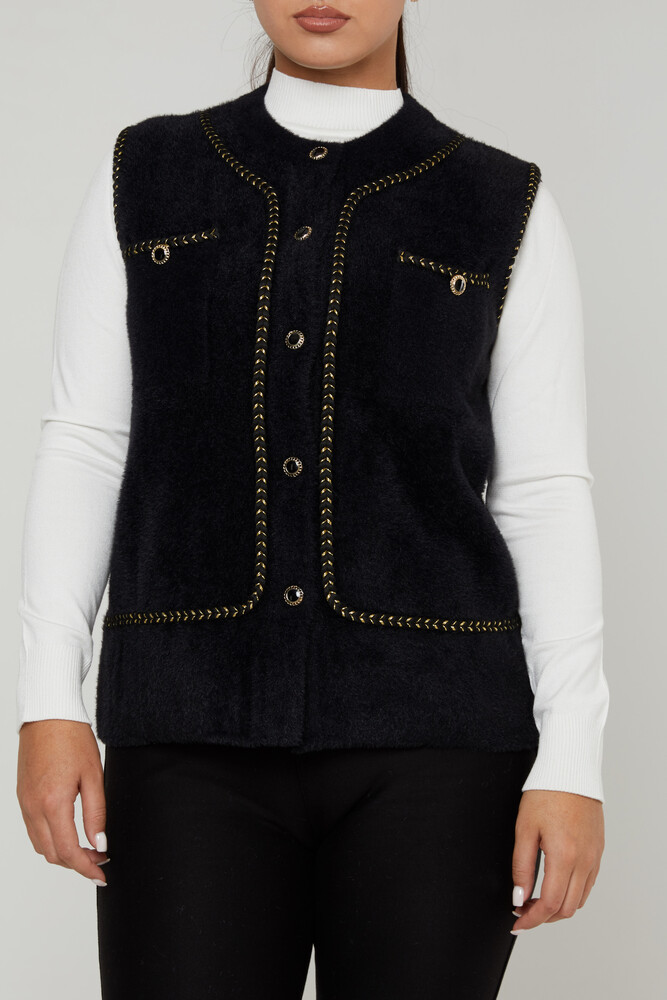 Angora Tricotaj Vest Button Buzunar Detaliat Negru - 30755 | KAZEE (Set de 4 M-L-XL-2XL) - 2