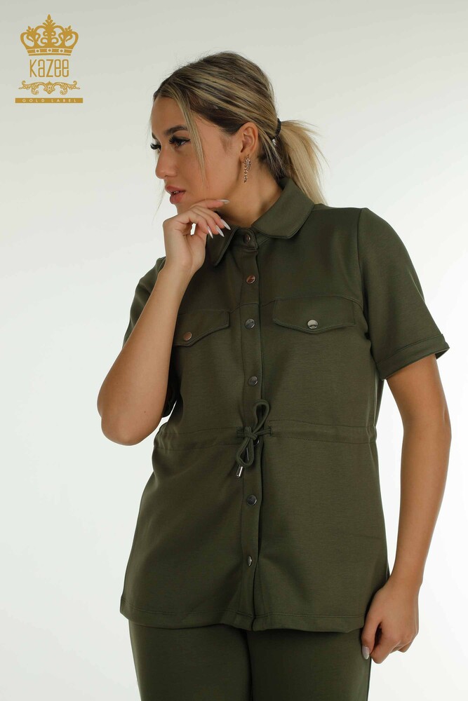 Set de trening triplu damă cu ridicata Button Detailed Khaki - 17633 | KAZEE - 2