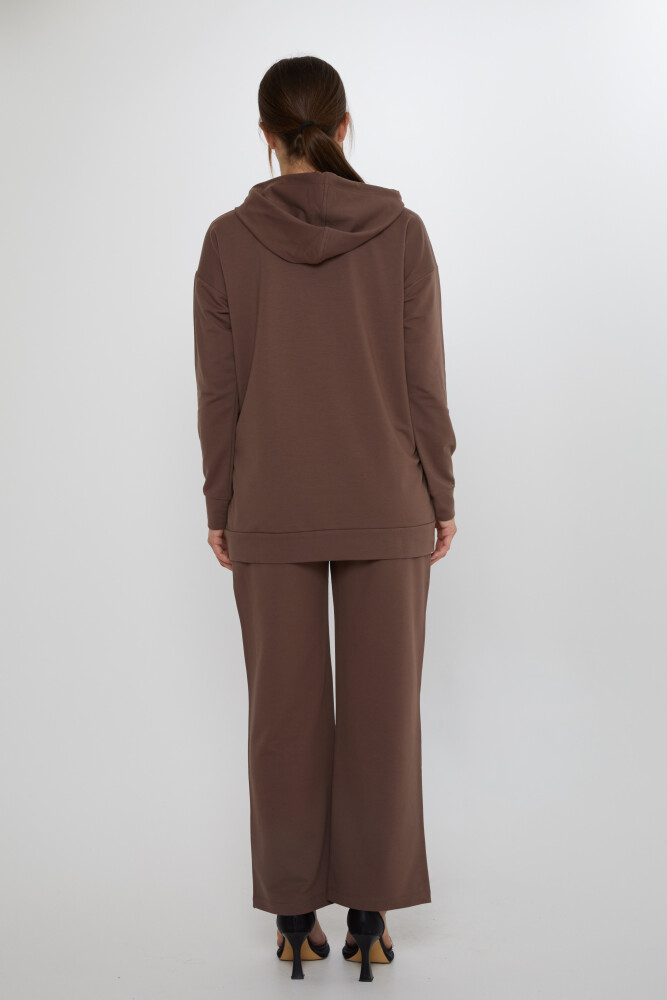 بدلة رياضية مطرزة بنقشة جلد النمر باللون البني - 17901 | كازي (مجموعة من 3 مقاسات M-L-XL) - 8