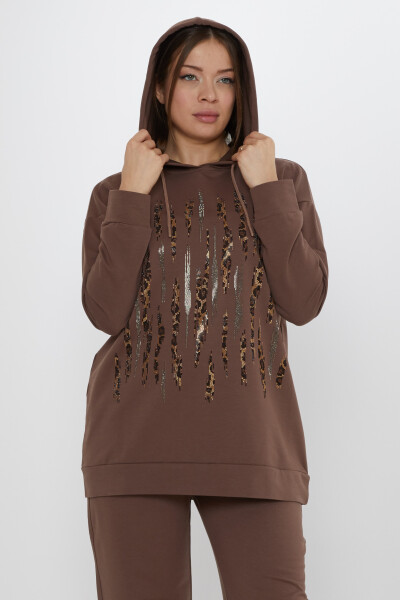بدلة رياضية مطرزة بنقشة جلد النمر باللون البني - 17901 | كازي (مجموعة من 3 مقاسات M-L-XL) - 3