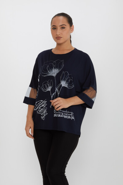 بلوزة تول أزرق داكن - 80112 | كازي (مجموعة من 4 مقاسات M-L-XL-2XL) - 2