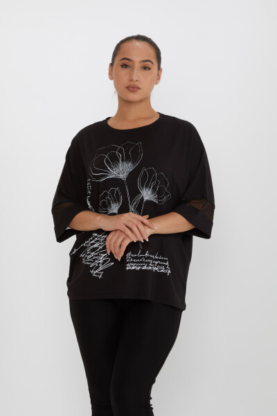 بلوزة تول سوداء - 80112 | كازي (مجموعة من 4 مقاسات M-L-XL-2XL) - 2