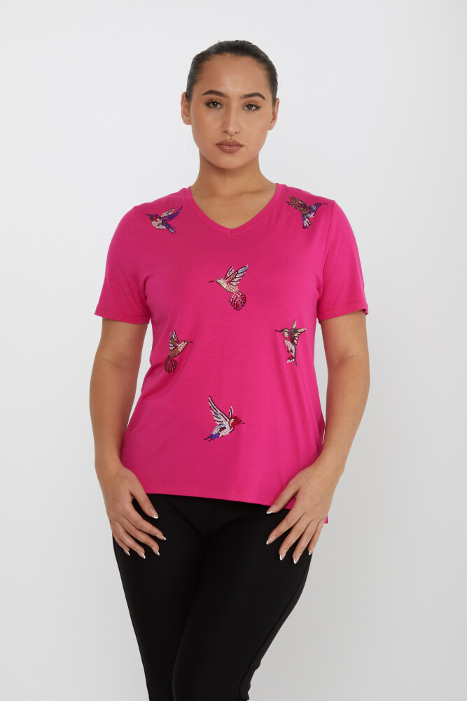 Blouse Bird Stone Embroidered Fuchsia - 80111 | KAZEE (Set of 3 M-L-XL) - 1