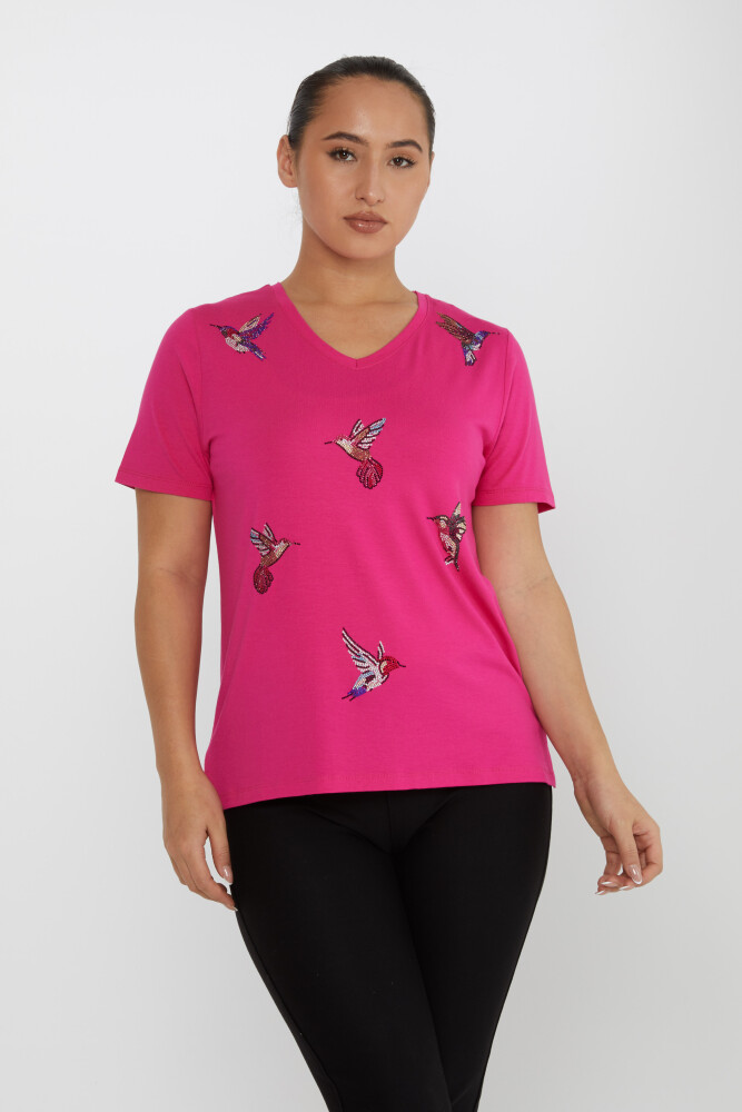 Blouse Bird Stone Embroidered Fuchsia - 80111 | KAZEE (Set of 3 M-L-XL) - 2