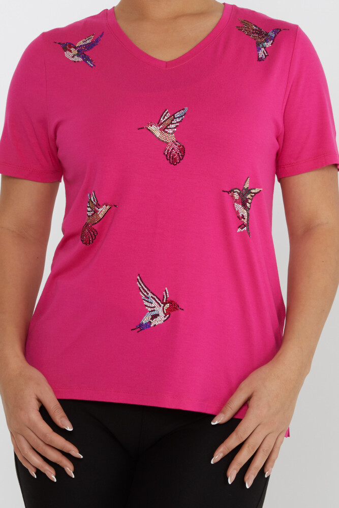 Blouse Bird Stone Embroidered Fuchsia - 80111 | KAZEE (Set of 3 M-L-XL) - 3