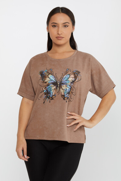 Blouse Colored Stone Embroidered Light Brown - 79986 | KAZEE (Set of 3 M-L-XL) 