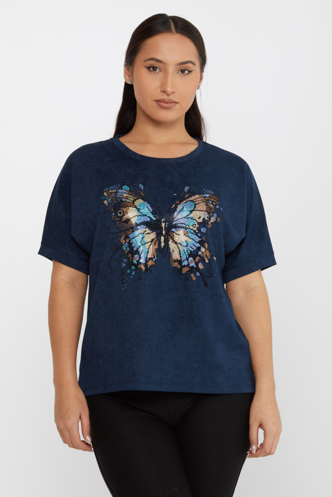 Blouse Pierre Colorée Brodée Motif Papillon Bleu Marine - 79986 | KAZEE (Lot de 3 M-L-XL) - 1