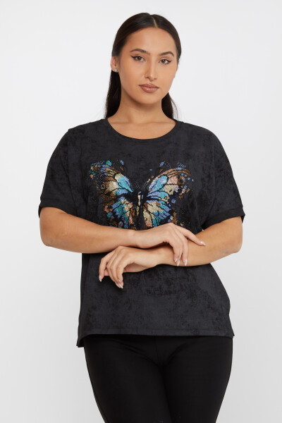 Blouse Pierre Colorée Brodée Motif Papillon Noir - 79986 | KAZEE (Lot de 3 M-L-XL) - 1