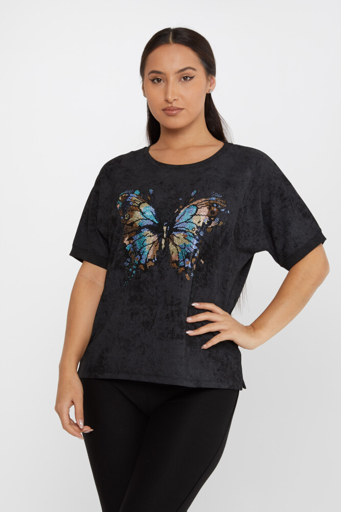 Blouse Pierre Colorée Brodée Motif Papillon Noir - 79986 | KAZEE (Lot de 3 M-L-XL) - 2