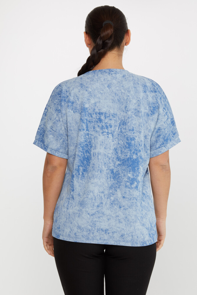 Blouse Feuille Brodée Pierre Brodée Manches Courtes Bleu - 79993 | KAZEE (Lot de 3 M-L-XL) - 5