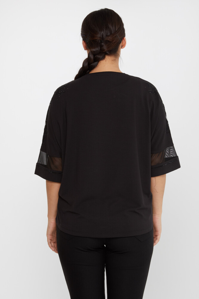 Blouse Manches Pierre Broderie Détaillée Manches Courtes Noir - 79065 | KAZEE (Lot de 4 M-L-XL-2XL) - 5