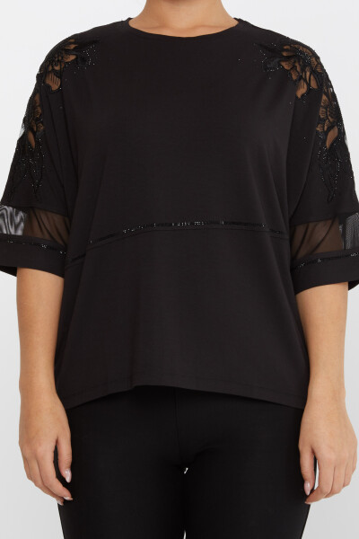 Blouse Manches Pierre Broderie Détaillée Manches Courtes Noir - 79065 | KAZEE (Lot de 4 M-L-XL-2XL) - 3