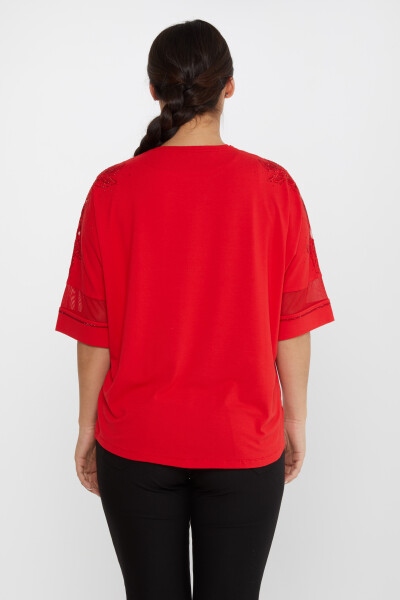 Blouse Manches Pierre Broderie Détaillée Manches Courtes Rouge - 79065 | KAZEE (Lot de 4 M-L-XL-2XL) - 5