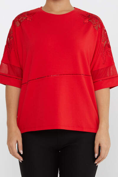 Blouse Manches Pierre Broderie Détaillée Manches Courtes Rouge - 79065 | KAZEE (Lot de 4 M-L-XL-2XL) - 3