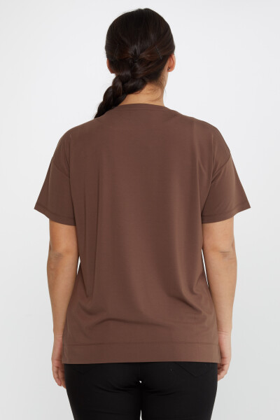 Blouse Feuille à Motifs Pierre Brodée Manches Courtes Marron - 80013 | KAZEE (Lot de 3 L-XL-2XL) - 5