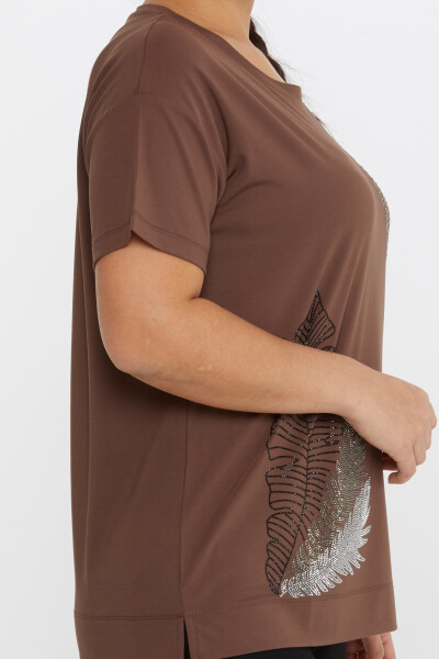 Blouse Feuille à Motifs Pierre Brodée Manches Courtes Marron - 80013 | KAZEE (Lot de 3 L-XL-2XL) - 4