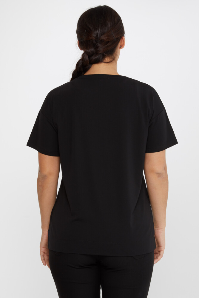 Blouse Feuille à Motif Pierre Brodée Manches Courtes Noir - 80013 | KAZEE (Lot de 3 L-XL-2XL) - 5