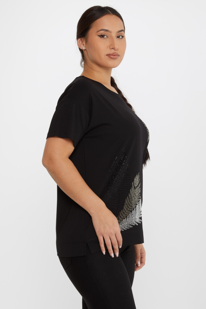 Blouse Feuille à Motif Pierre Brodée Manches Courtes Noir - 80013 | KAZEE (Lot de 3 L-XL-2XL) - 2