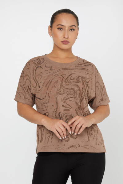 Blouse Pattern Stone Embroidered Light Brown - 79990 | KAZEE (Set of 3 M-L-XL) - 1