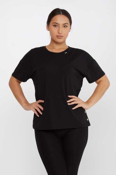 Blouse Stoned Boutonnée Manches Courtes Noir - 79998 | KAZEE (Lot de 3 M-L-XL) 