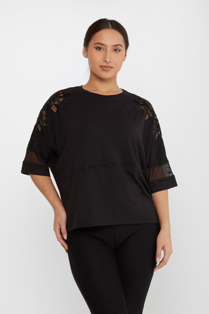 Blouse Sleeve Stone Embroidery Detail Black - 79065 | KAZEE (Set of 4 M-L-XL-2XL) - 2