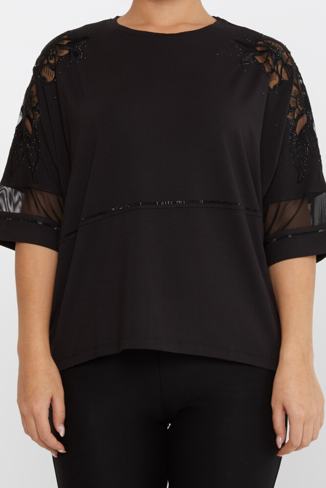 Blouse Sleeve Stone Embroidery Detail Black - 79065 | KAZEE (Set of 4 M-L-XL-2XL) - 3