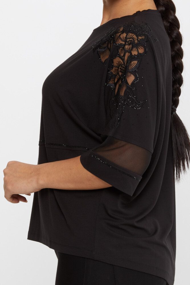 Blouse Sleeve Stone Embroidery Detail Black - 79065 | KAZEE (Set of 4 M-L-XL-2XL) - 4