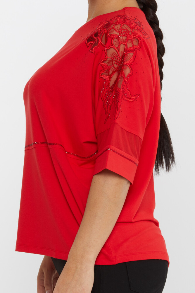 Blouse Sleeve Stone Embroidery Detail Red - 79065 | KAZEE (Set of 4 M-L-XL-2XL) - 4