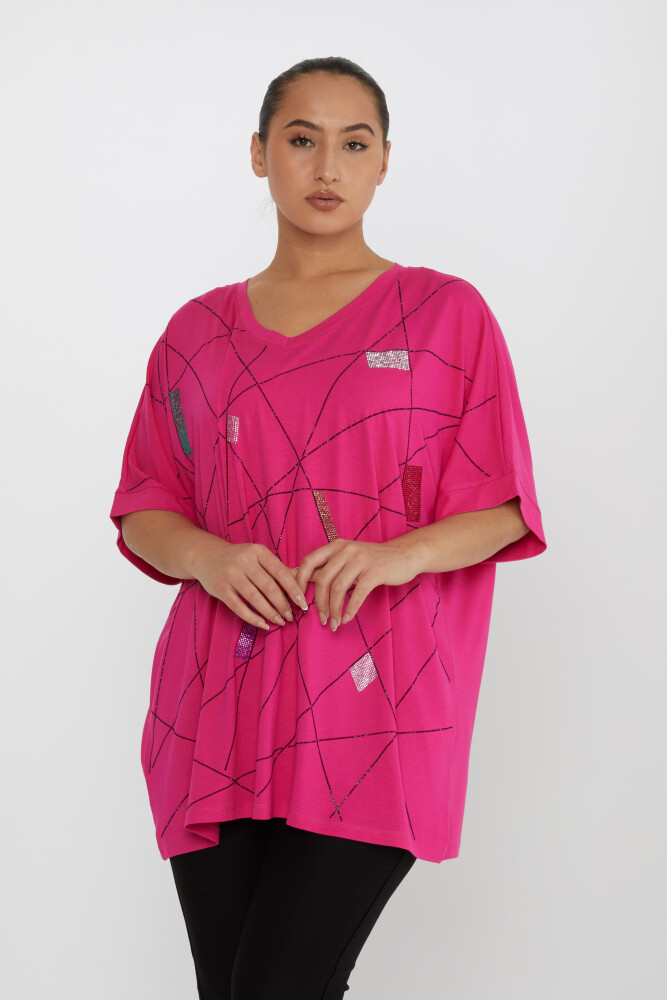 Blouse Stone Embroidered Fuchsia - 80110 | KAZEE (Set of 4 M-L-XL-2XL) - 1